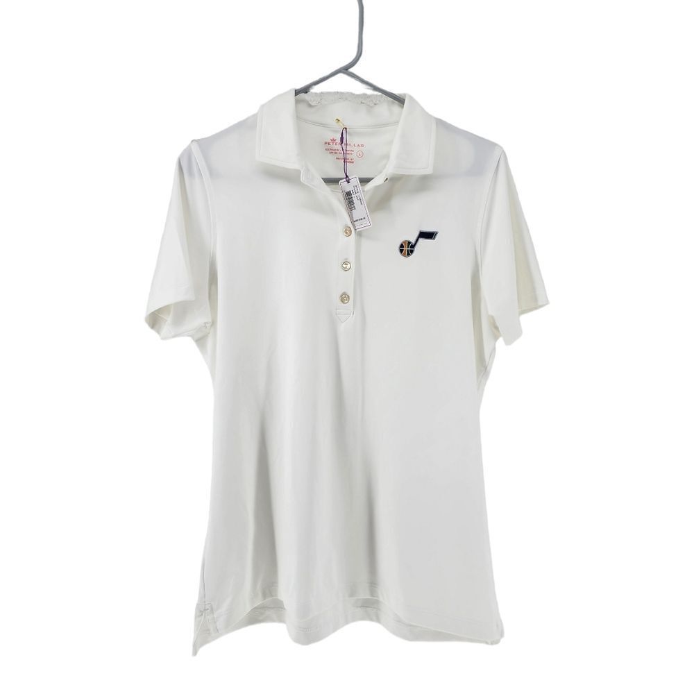 Peter Millar Women's White Solid Stretch Jersey Golf Polo Shirt- L